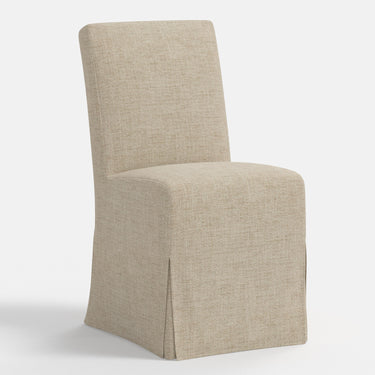 Beige chair with a textured cover on a white background
